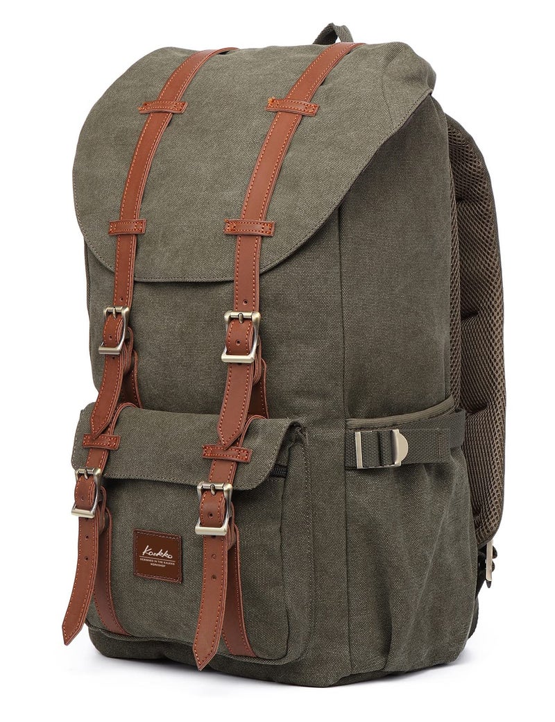 KAUKKO Travel Laptop Backpack Outdoor Rucksack Causal backpack Fits 15.6"(Canvas Green) - Image 2